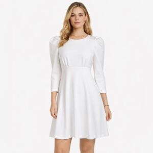 Calvin Klein White Fit & Flared Dress 3/4 Sleeve Size 6
